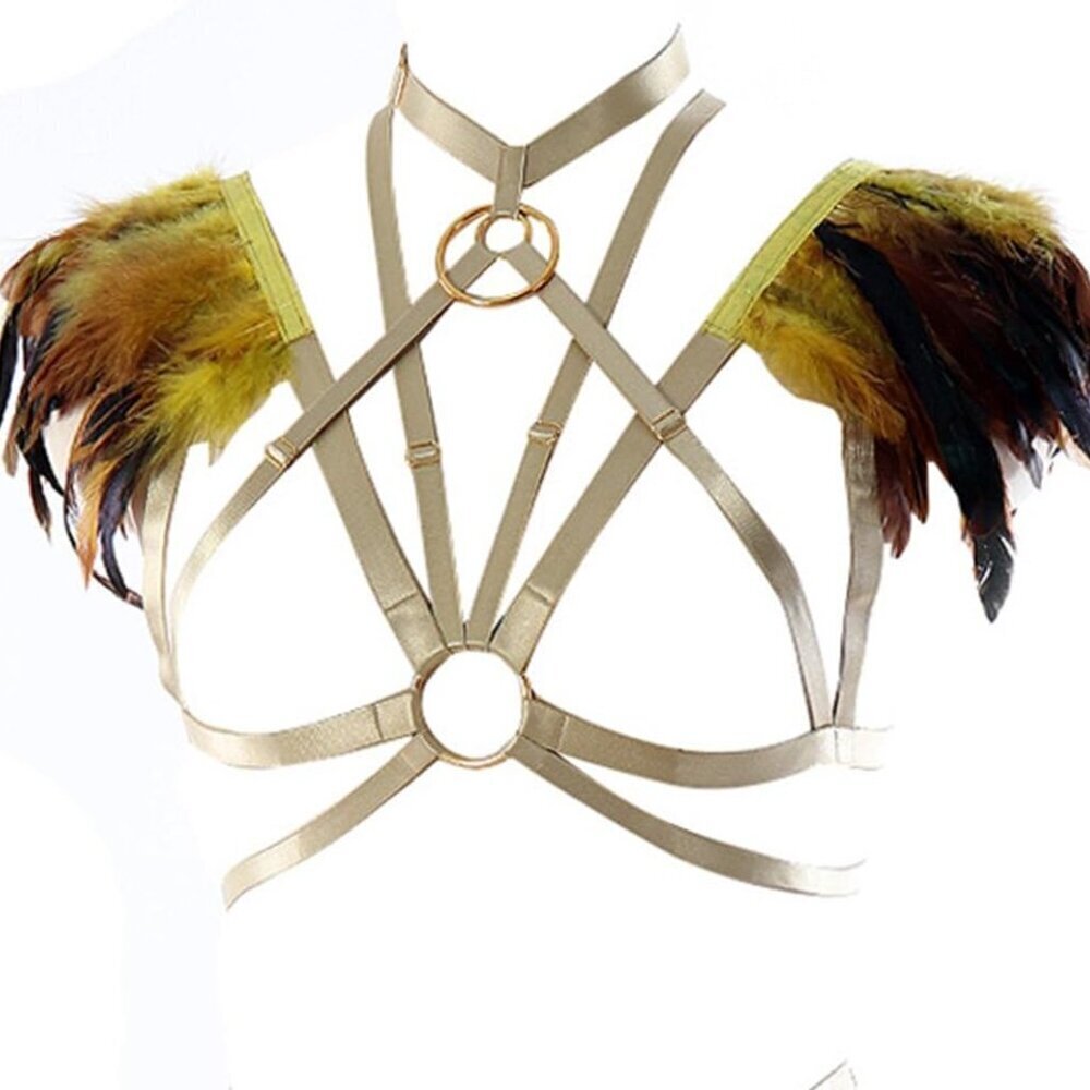 Feather Epaulets Body Harness Gothic Lingerie Strap Bralette for Party and Festi - Picture 6 of 9